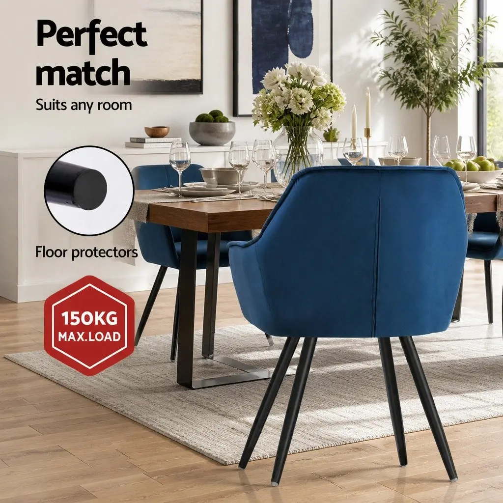 Dining Chairs Velvet Armchair Navy Blue Tufted 60cm W x 50cm D x 86cm H Soft Velvet Steel Legs