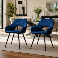 Set of 2 Navy Blue Velvet Dining Chairs
