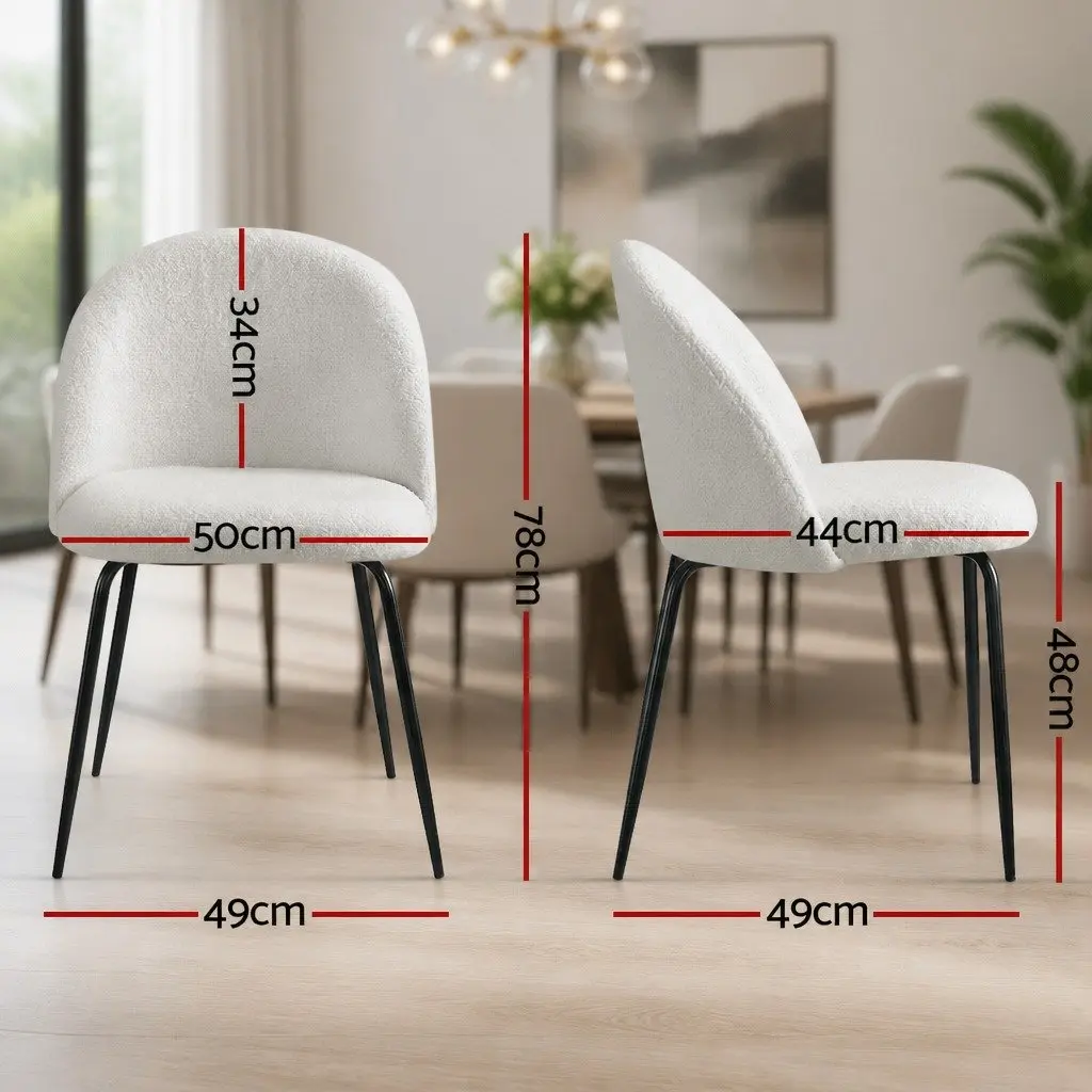 Set of 2 White Upholstered Dining Chairs with Winged Backrest