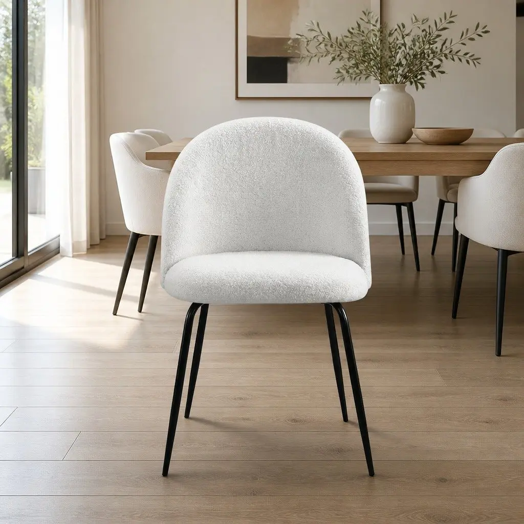 Set of 2 White Upholstered Dining Chairs with Winged Backrest