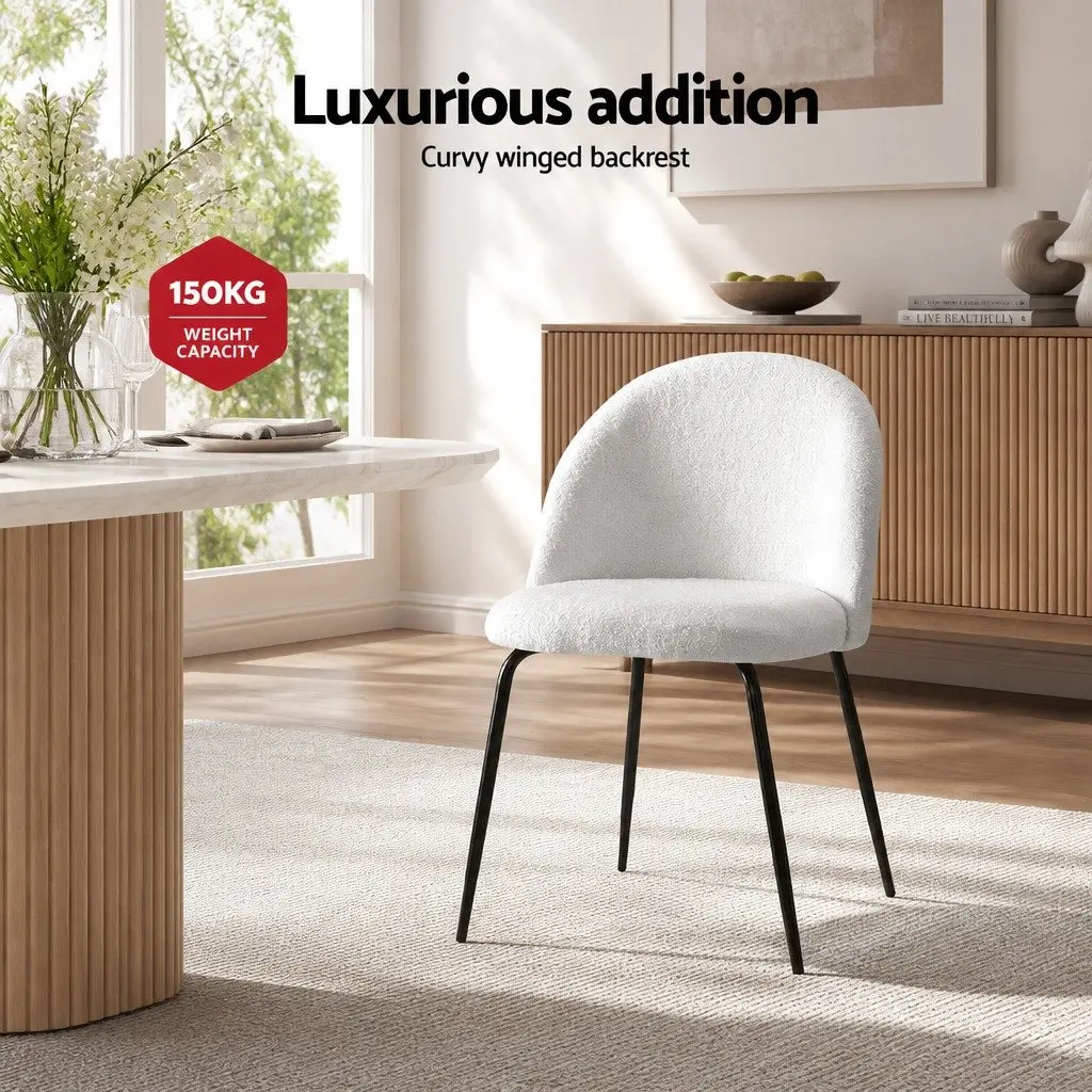 Set of 2 White Upholstered Dining Chairs with Winged Backrest
