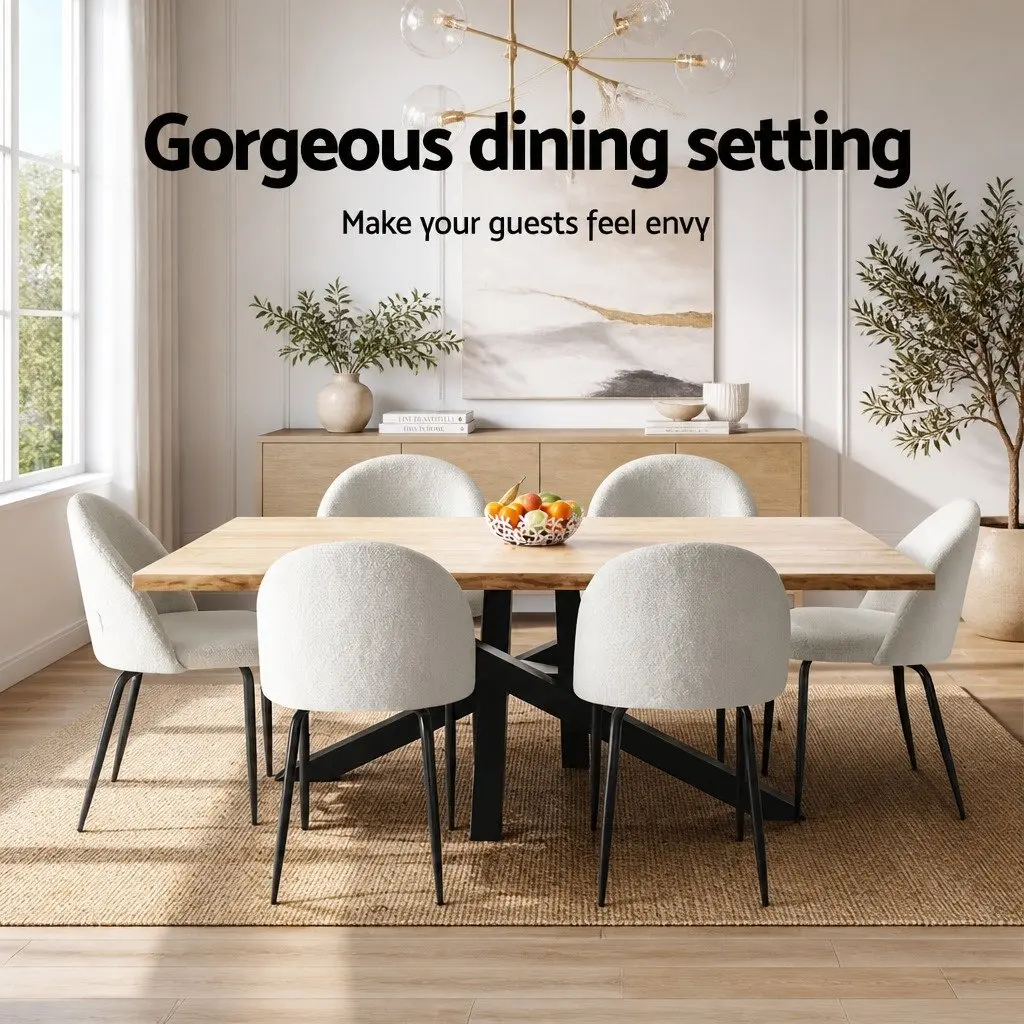 Set of 2 White Upholstered Dining Chairs with Winged Backrest