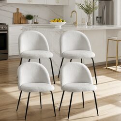 Set of 4 White Sherpa Boucle Dining Chairs