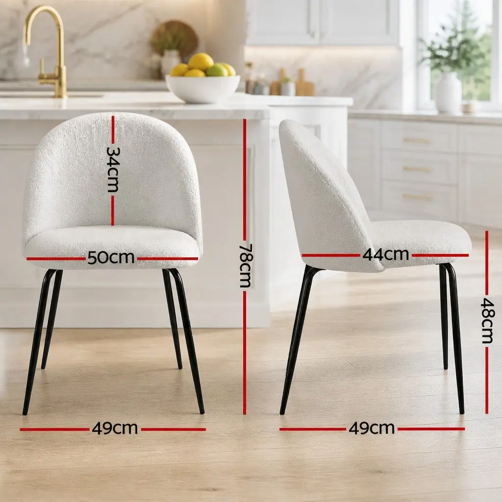 Set of 4 White Sherpa Boucle Dining Chairs