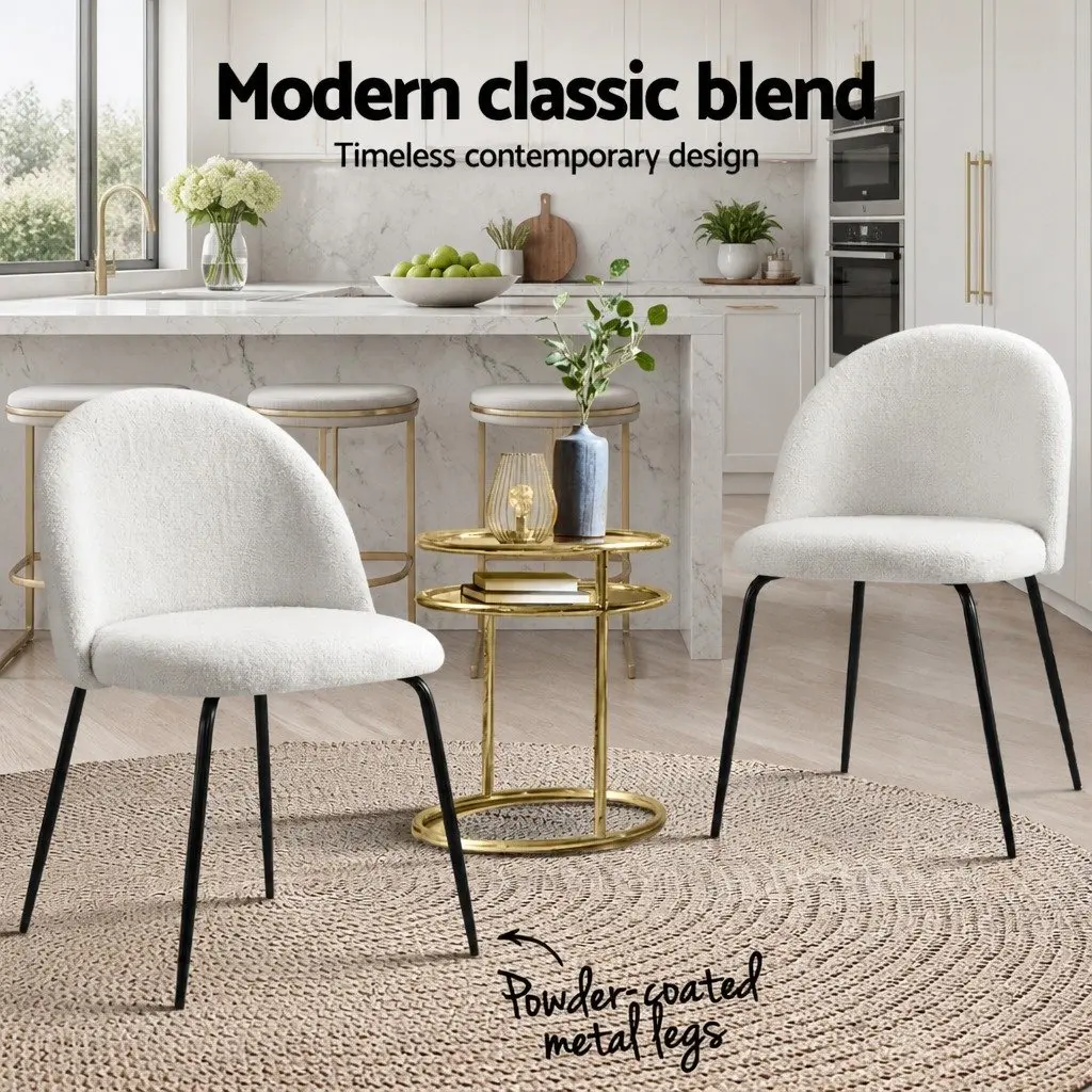 Set of 4 White Sherpa Boucle Dining Chairs