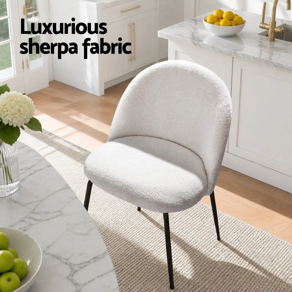 Set of 4 White Sherpa Boucle Dining Chairs