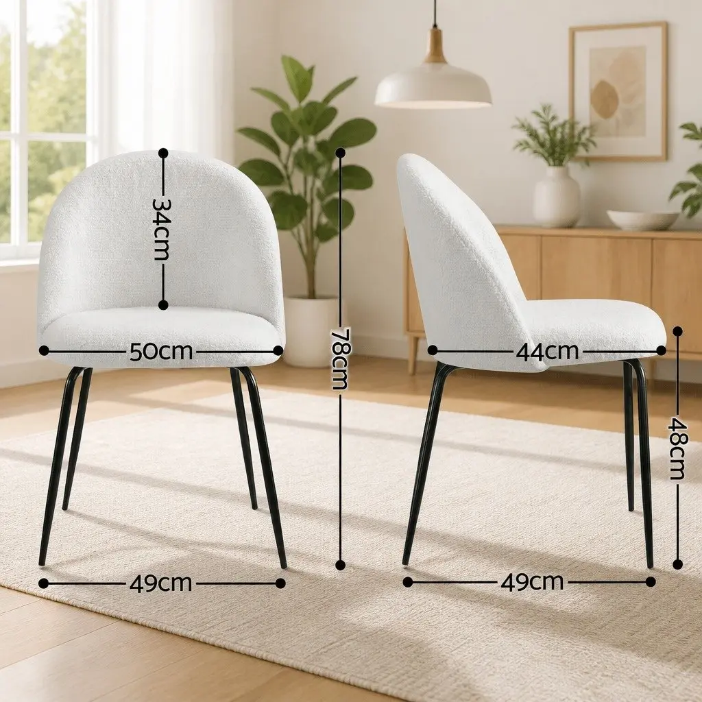 Dining Chairs White Sherpa Boucle Winged Backrest 49cm x 49cm x 78cm Fabric