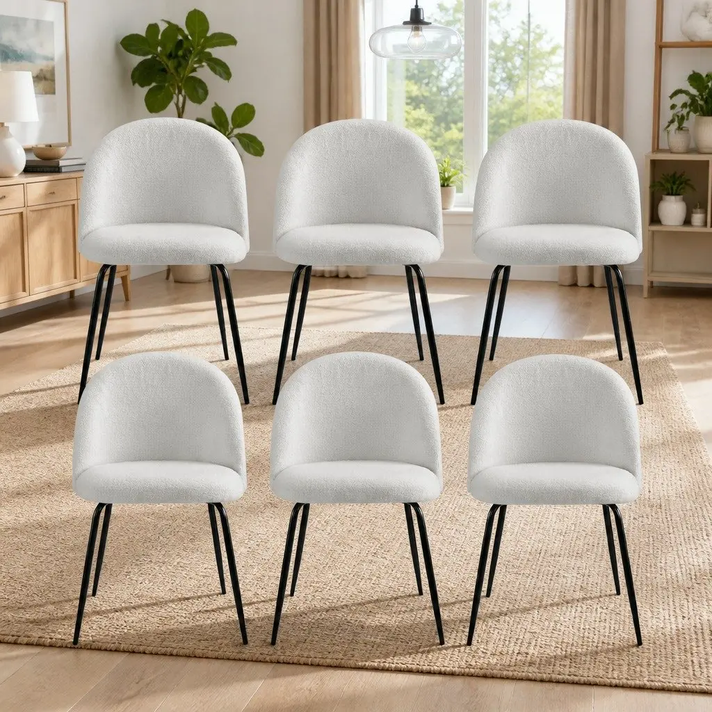 Dining Chairs White Sherpa Boucle Winged Backrest 49cm x 49cm x 78cm Fabric