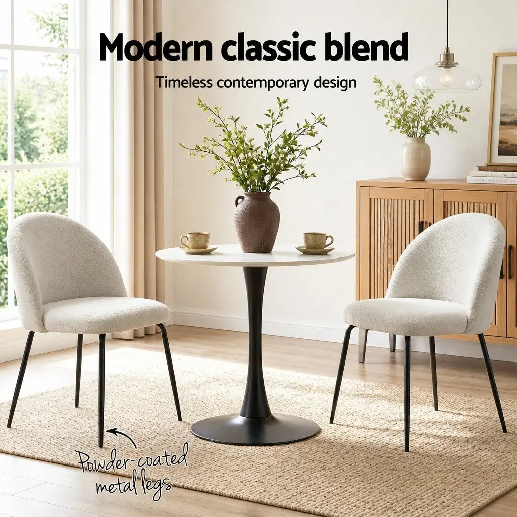 Dining Chairs White Sherpa Boucle Winged Backrest 49cm x 49cm x 78cm Fabric