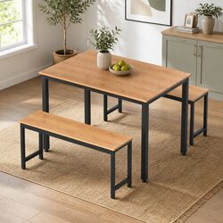 Natural Oak Dining Table and Bench Set 3PC
