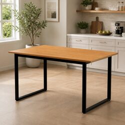 Warm Pine and Black 6 Seater Dining Table