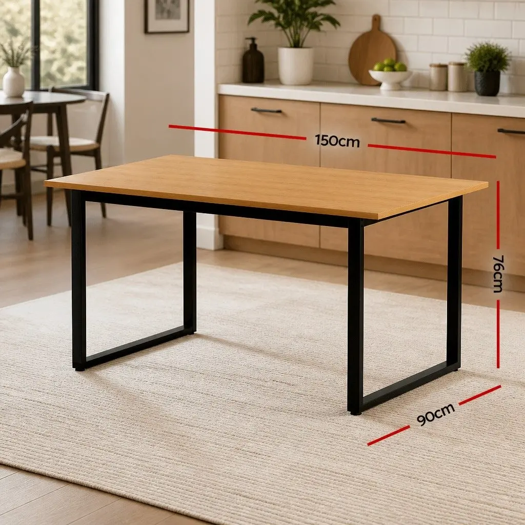 Dining Table 6 Seater Rectangular Kitchen Café 150cm Pine Black Wooden Metal