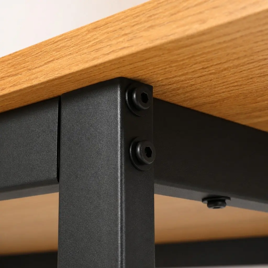 Dining Table 6 Seater Rectangular Kitchen Café 150cm Pine Black Wooden Metal