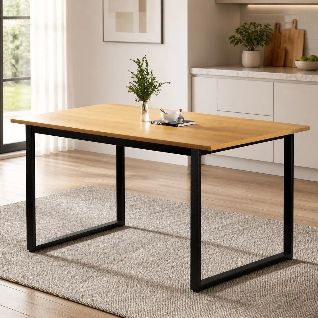 Dining Table 6 Seater Rectangular Kitchen Café 150cm Pine Black Wooden Metal