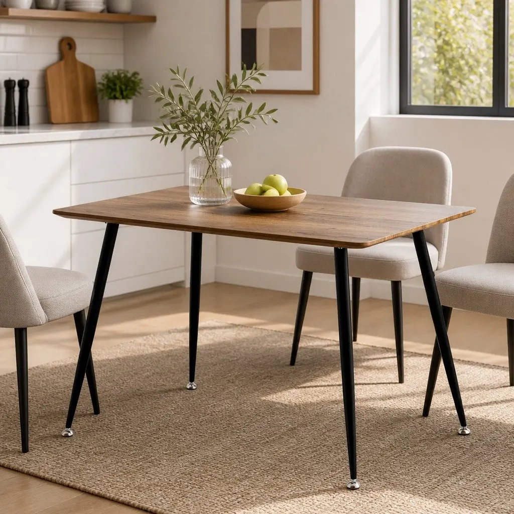 Rectangular 4 Seater Dining Table with Natural Wood Top
