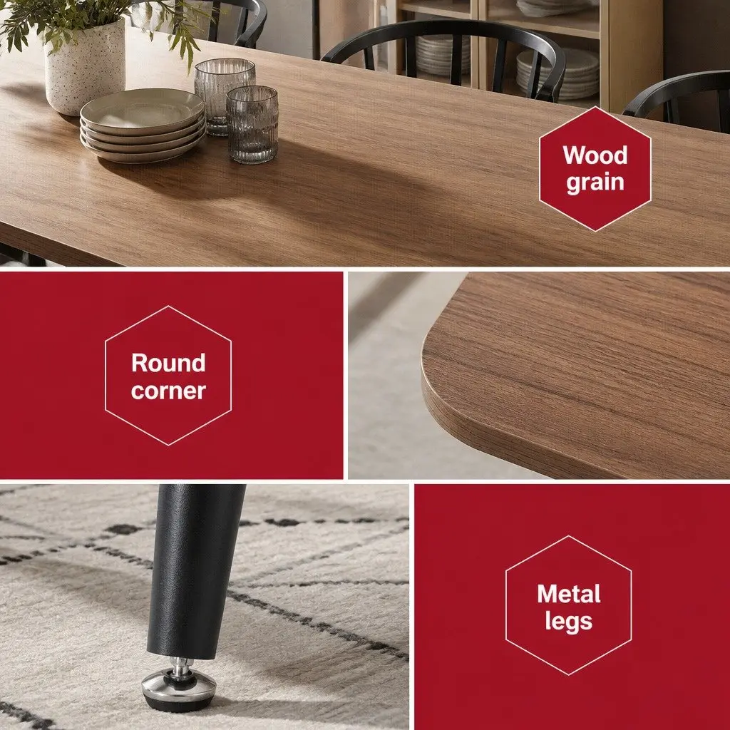 Rectangular 4 Seater Dining Table with Natural Wood Top