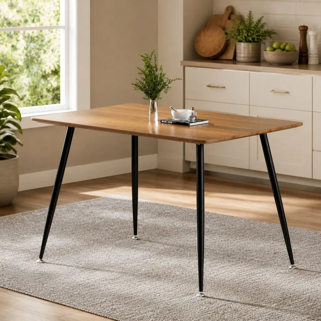 Rectangular 4 Seater Dining Table with Natural Wood Top