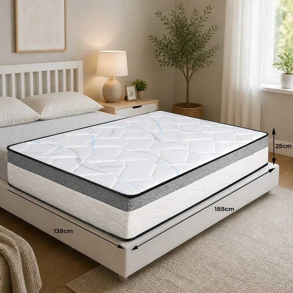 Double Pocket Spring Mattress Medium Firm 25cm Thick Knitted Fabric White