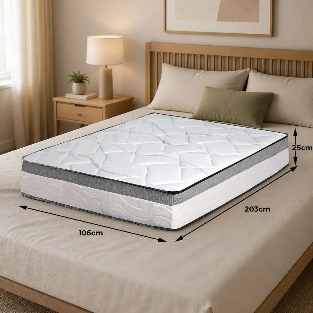 King Single Spring Mattress 25cm Pocket Coil Medium Firm Support Knitted Fabric