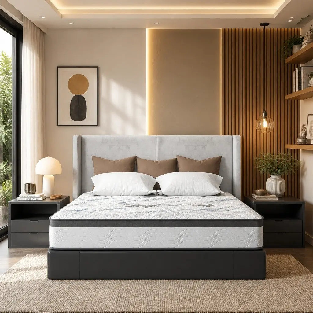 King Single Spring Mattress 25cm Pocket Coil Medium Firm Support Knitted Fabric