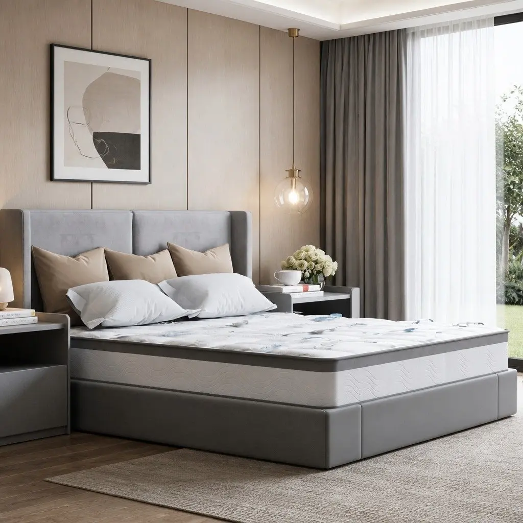 King Single Spring Mattress 25cm Pocket Coil Medium Firm Support Knitted Fabric