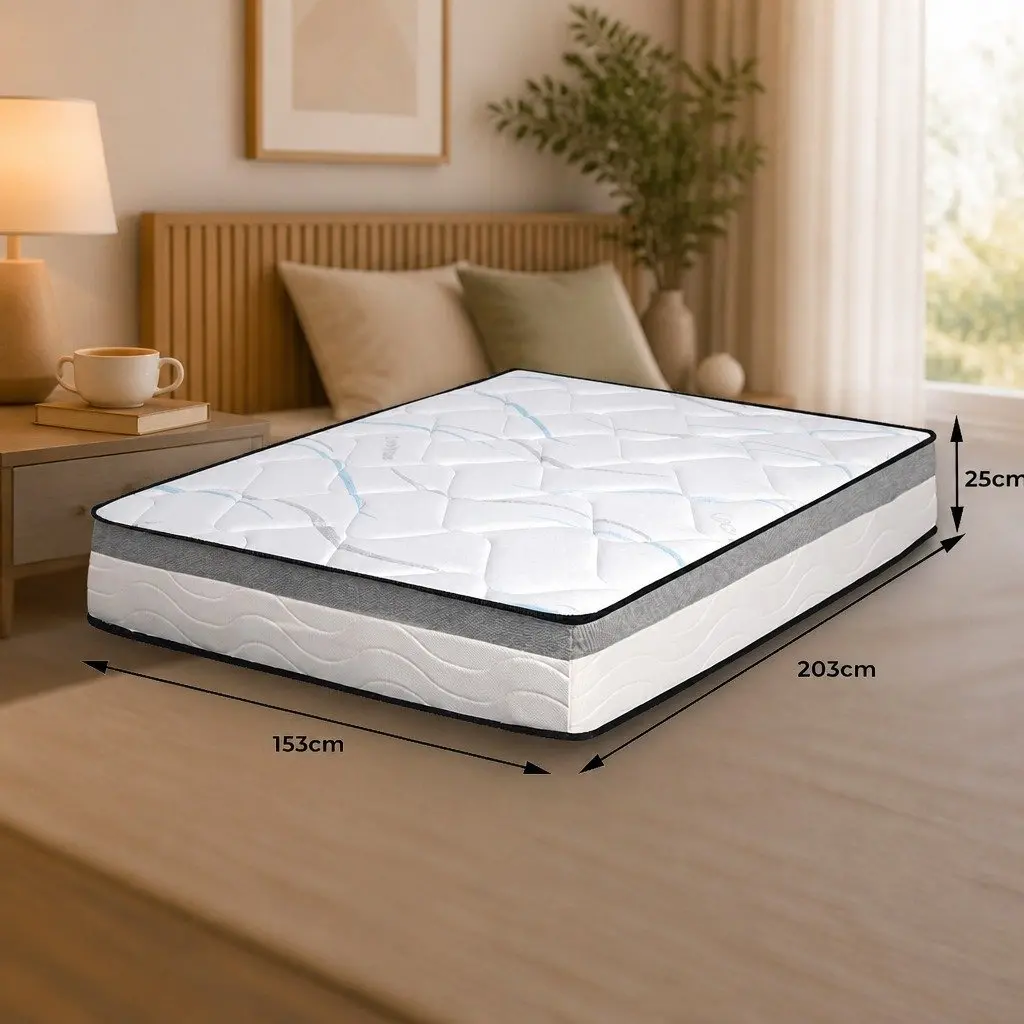 Queen Spring Mattress 25cm Pocket Coil Bed Hypoallergenic Comfort Support