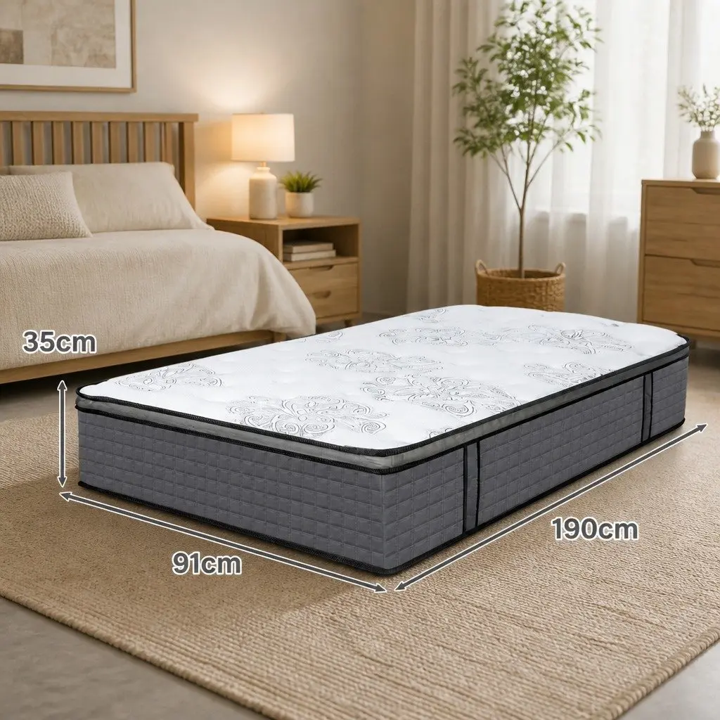 Single Spring Mattress Pocket Coil Medium Firmness Egg-Crate Foam 190cm x 91cm Fabric