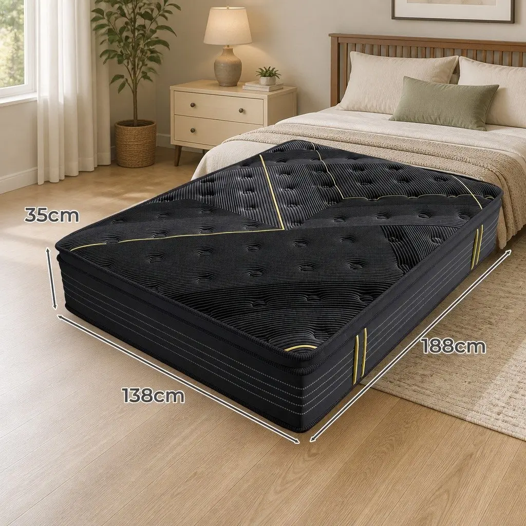 Spring Mattress Bamboo Charcoal Euro Top Double Bed Pocket Coil Support 188cm L x 138cm W 35cm Thickness