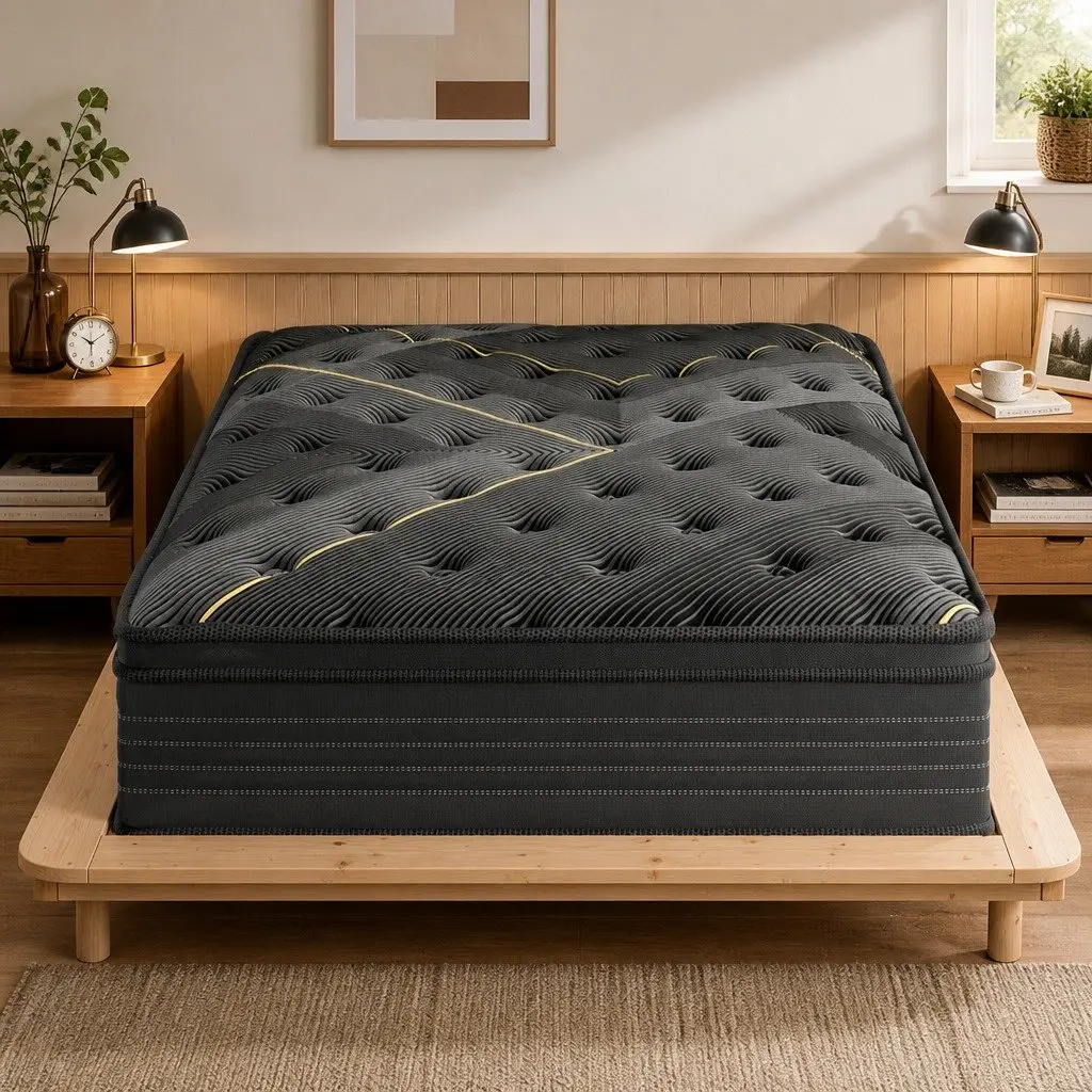 Spring Mattress Bamboo Charcoal Euro Top Double Bed Pocket Coil Support 188cm L x 138cm W 35cm Thickness