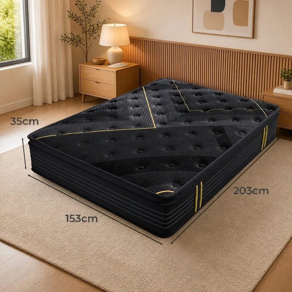 Queen Pocket Spring Mattress Bamboo Charcoal Foam 203cm x 153cm Black
