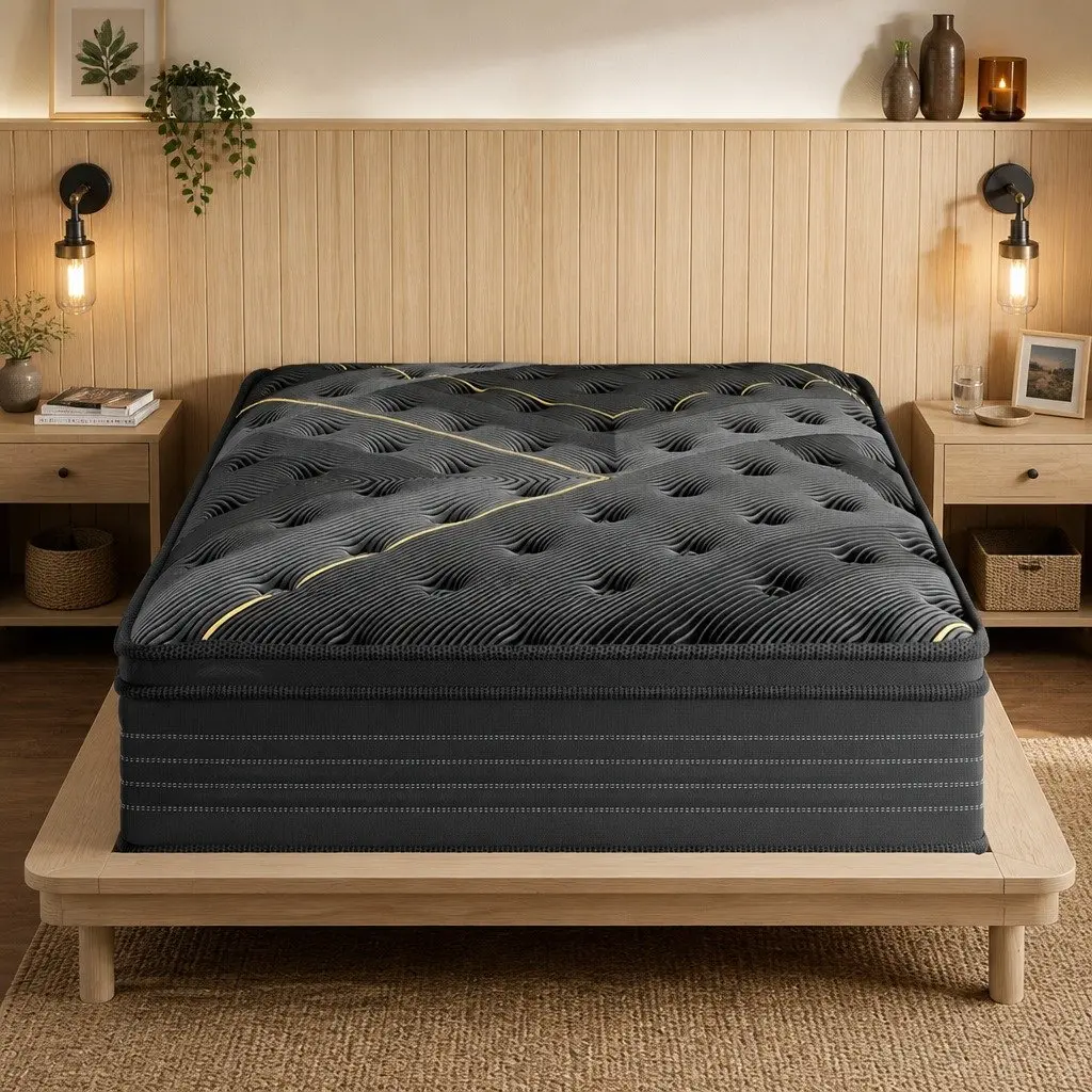 Queen Pocket Spring Mattress Bamboo Charcoal Foam 203cm x 153cm Black