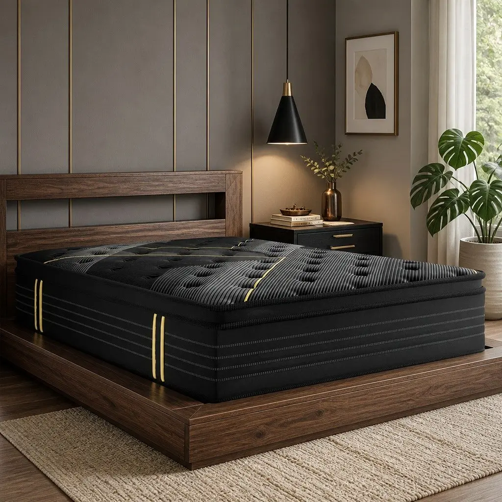 Queen Pocket Spring Mattress Bamboo Charcoal Foam 203cm x 153cm Black