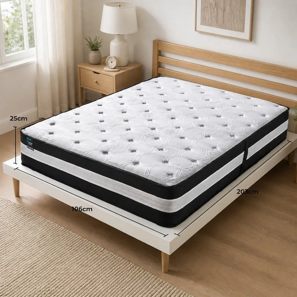 King Single Cooling Mattress 25cm Medium Firm 5 Zone Pocket Spring Ice Silk Cloth Cool Gel Infused Memory Foam