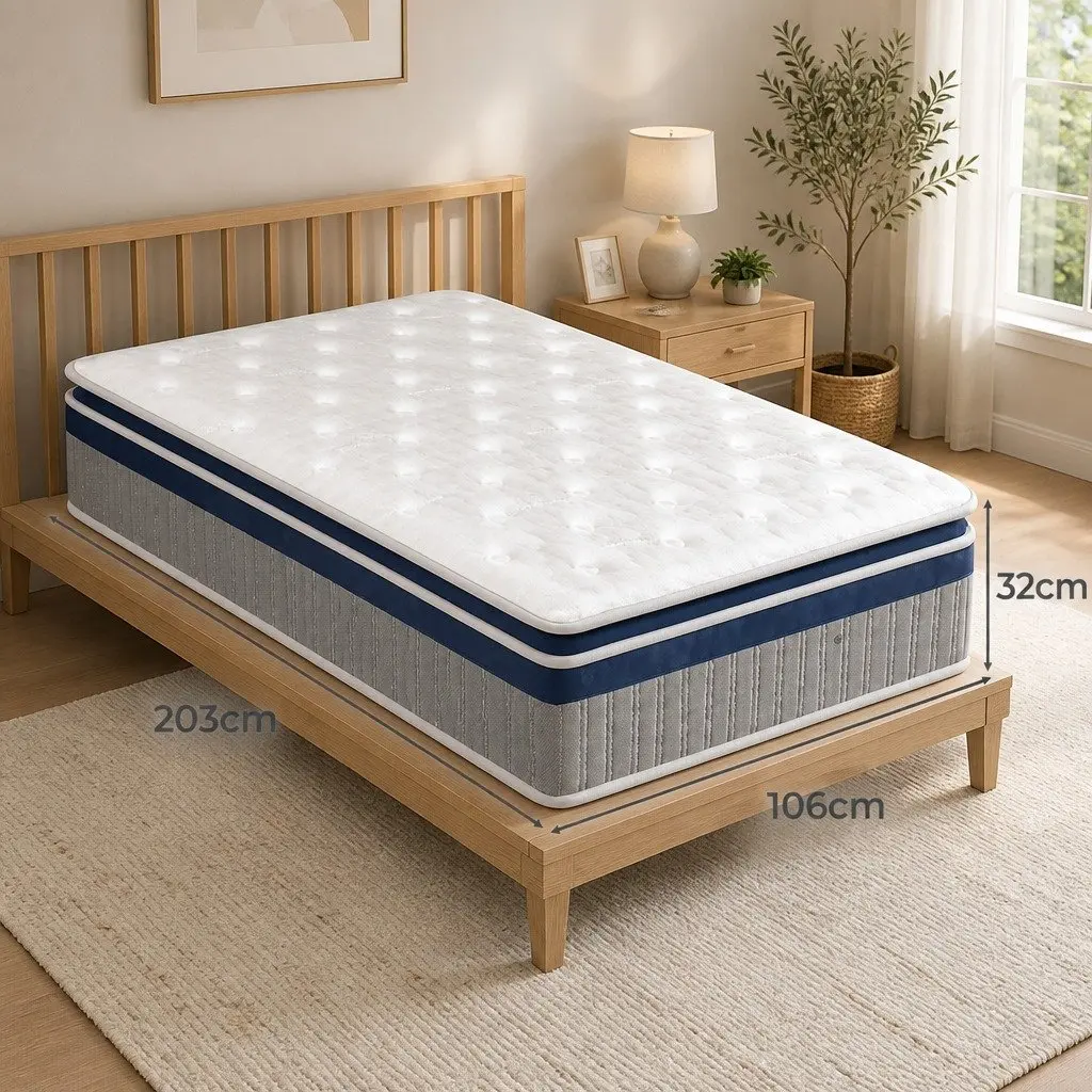 King Single Pillow Top Spring Mattress with 32cm Support