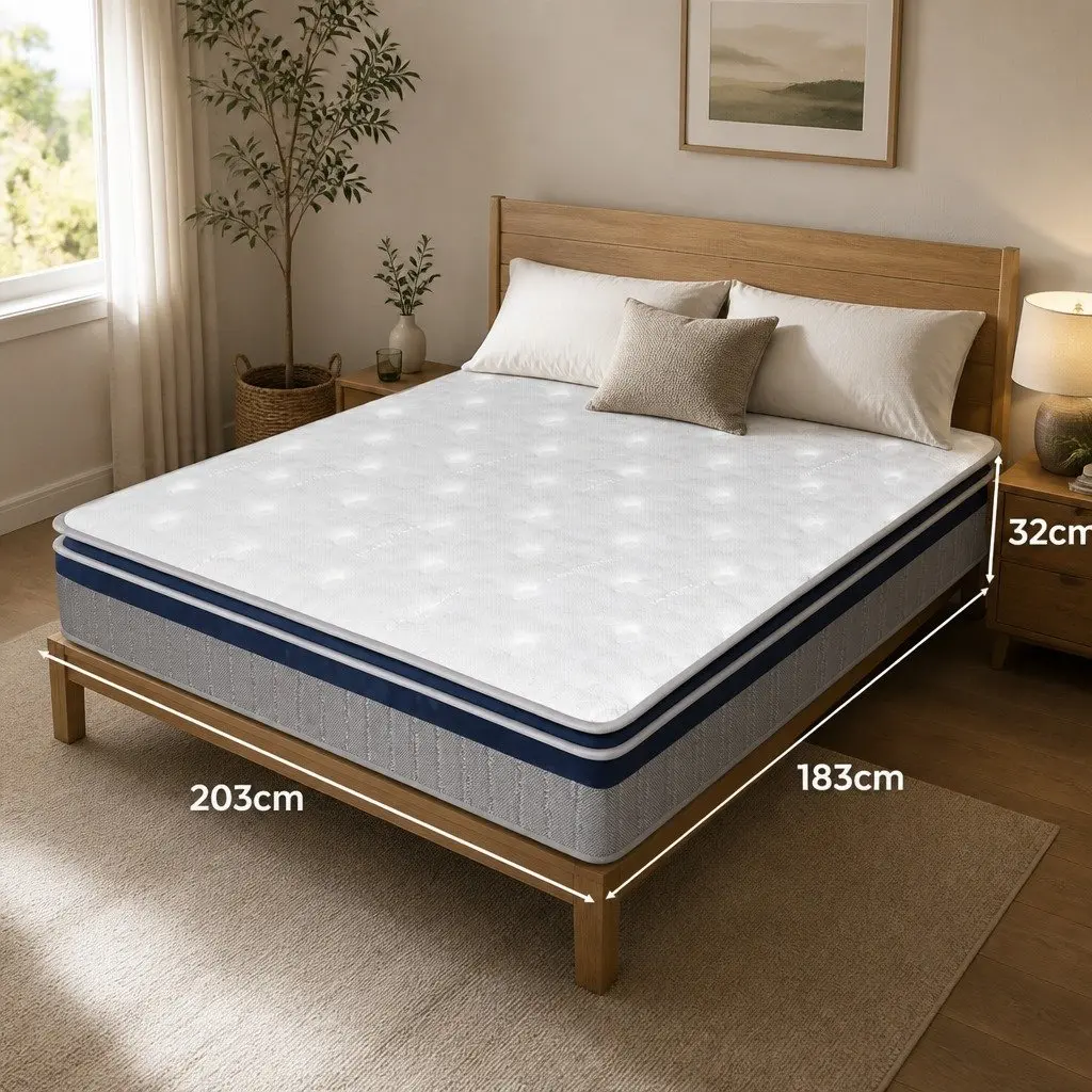 King Pillow Top Spring Mattress 32CM High Density Foam Pocket Spring Bed