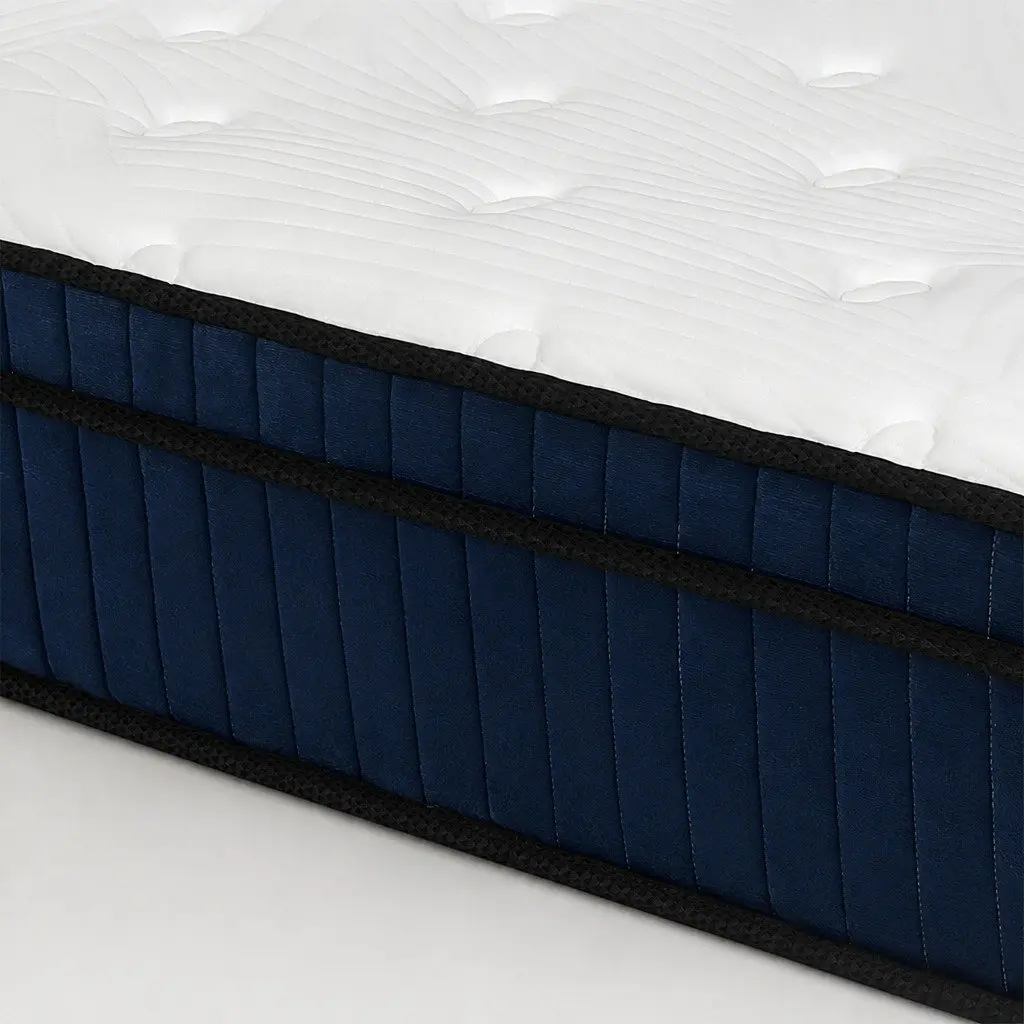 Double Mattress Medium Firm 7 Zone Pocket Spring Hybrid Foam Support 188cm x 138cm x 34cm White and Blue