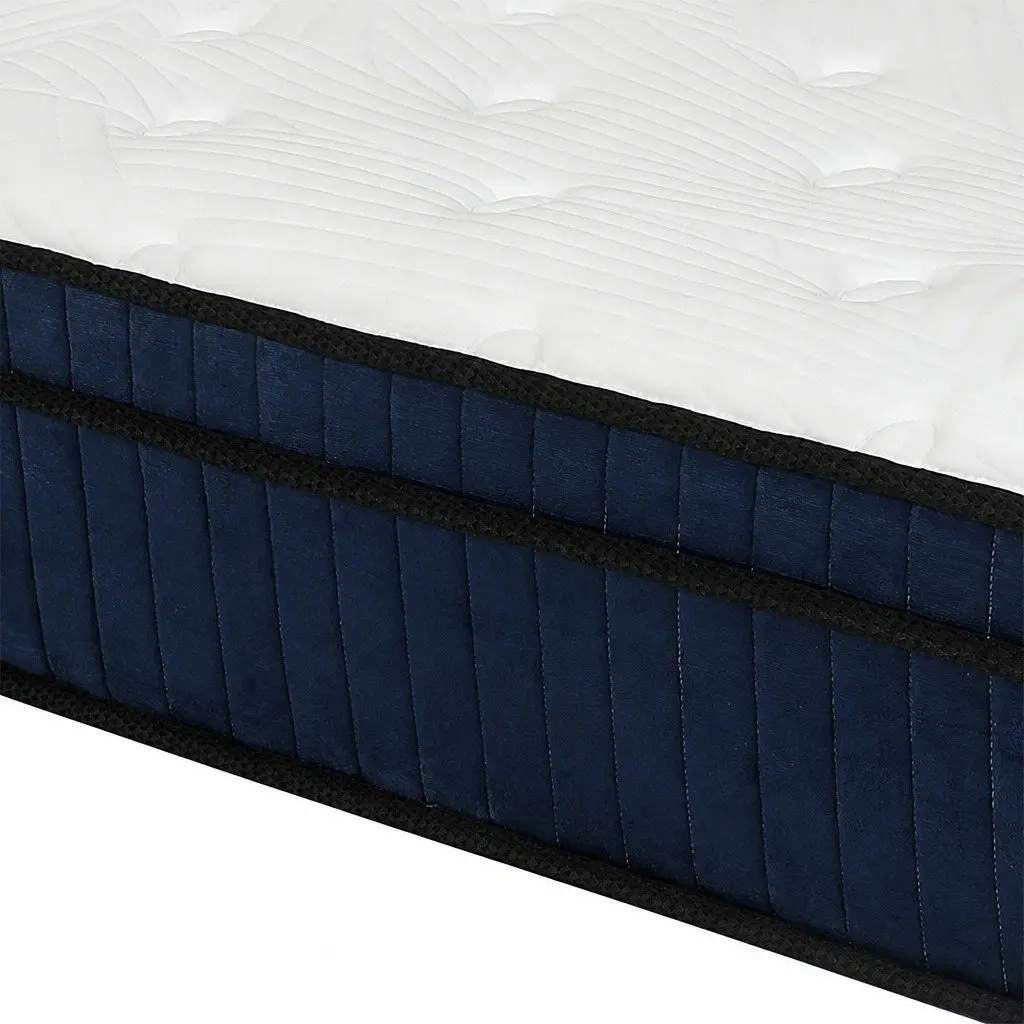King Mattress Medium Firm 7 Zone Pocket Spring Hybrid Foam Support 203cm x 183cm x 34cm Knitted Fabric White and Blue