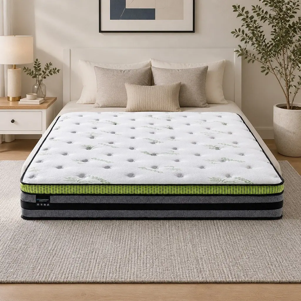 Pocket Spring Mattress Medium-Firm Cooling Gel Memory Foam King Size Knitted Bamboo Fibre Fabric