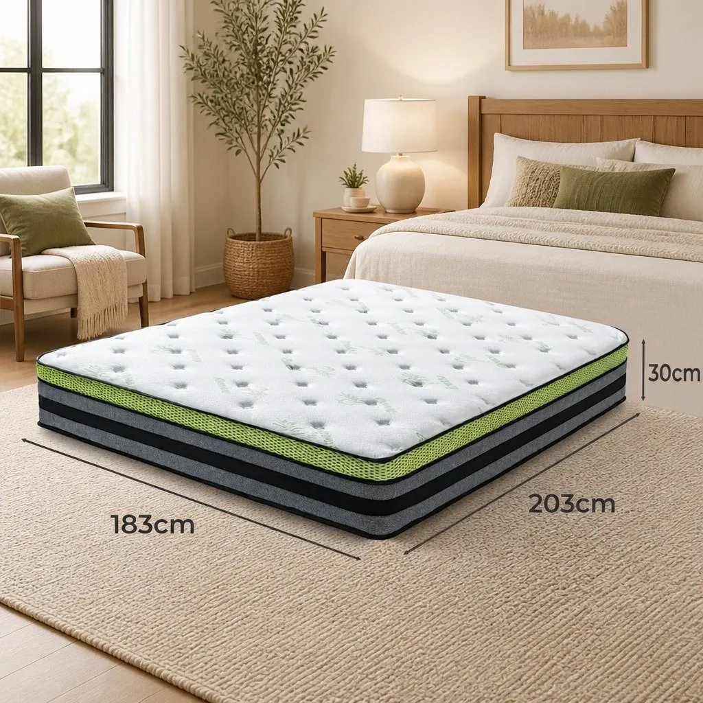 Pocket Spring Mattress Medium-Firm Cooling Gel Memory Foam King Size Knitted Bamboo Fibre Fabric