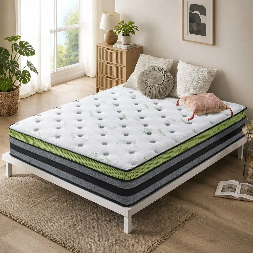 Pocket Spring Mattress Medium-Firm Cooling Gel Memory Foam King Size Knitted Bamboo Fibre Fabric