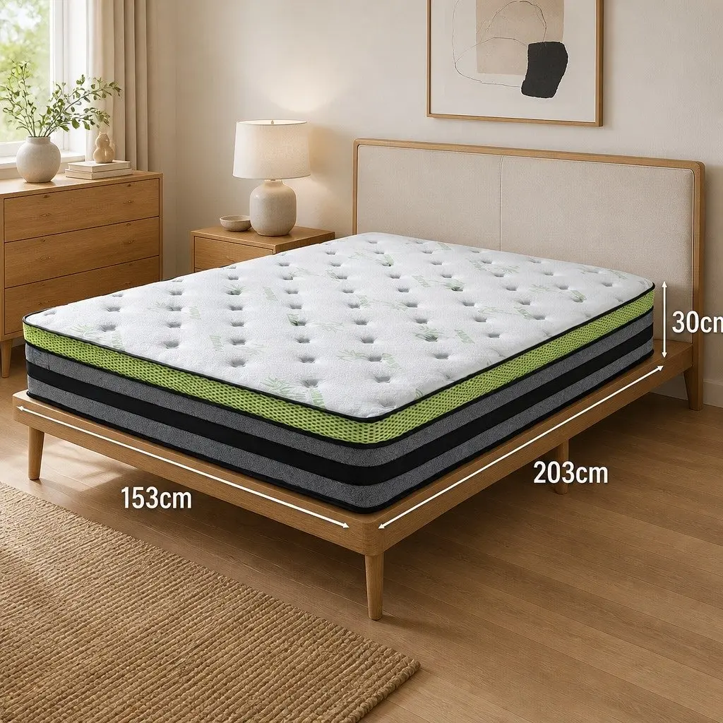 Queen Pocket Spring Mattress Medium-Firm 203x153cm Cool Gel Memory Foam