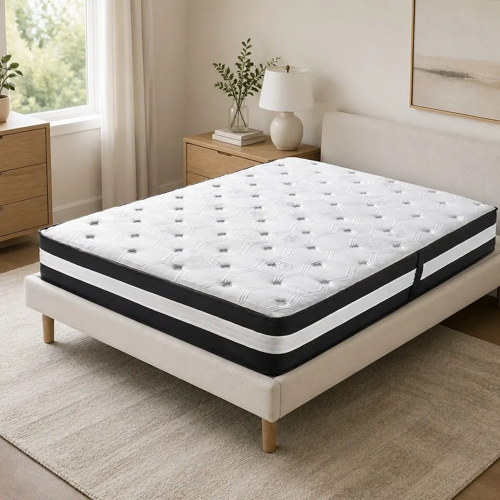 Double Pocket Spring Mattress 5 Zone 25cm Medium Firm Cool Gel Ice Silk Bed