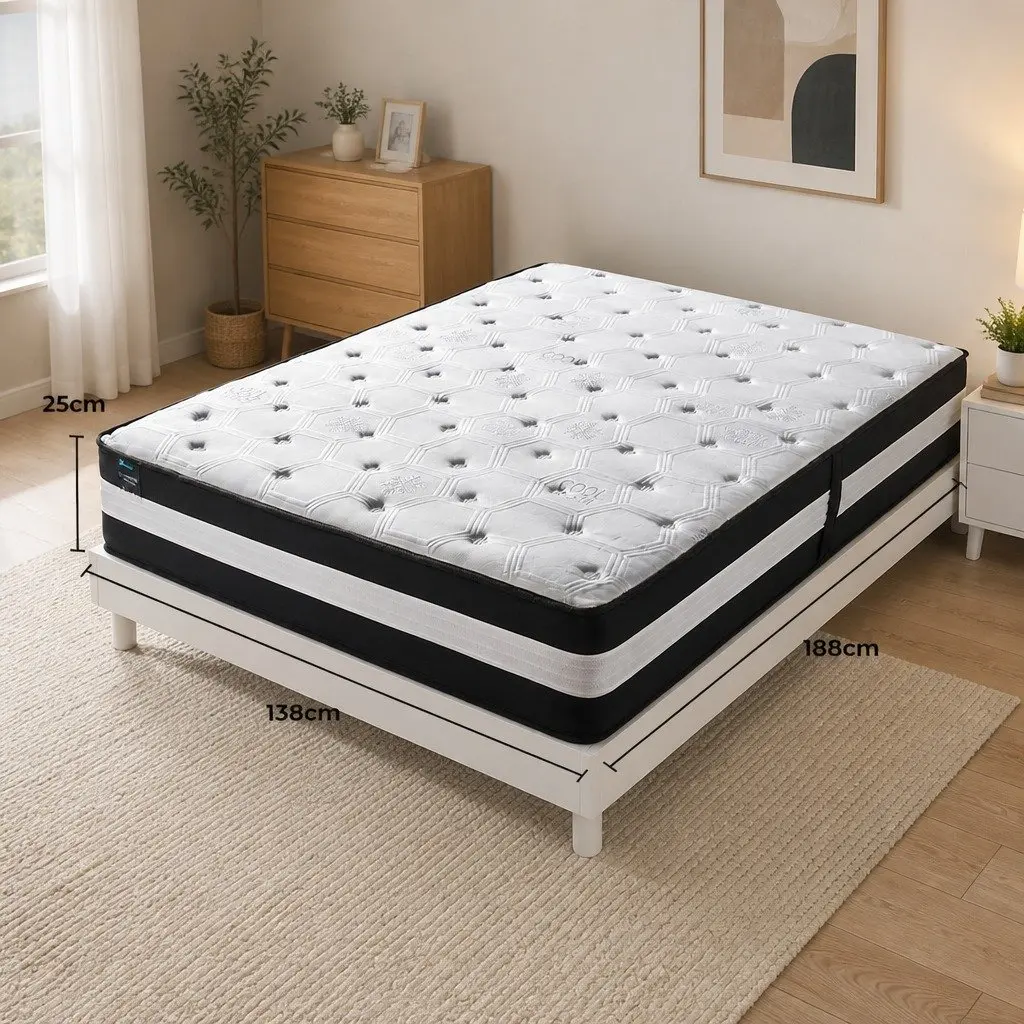 Double Pocket Spring Mattress 5 Zone 25cm Medium Firm Cool Gel Ice Silk Bed