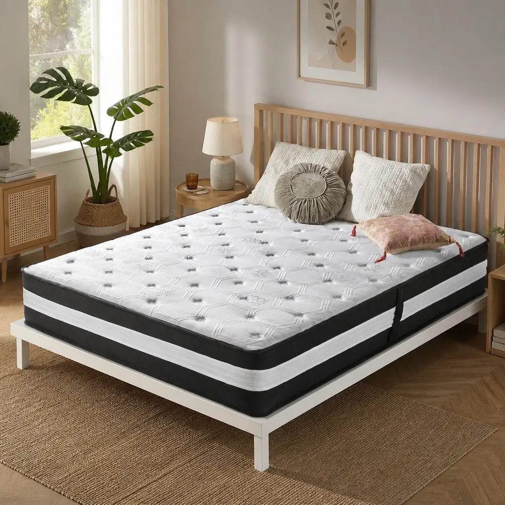 Double Pocket Spring Mattress 5 Zone 25cm Medium Firm Cool Gel Ice Silk Bed