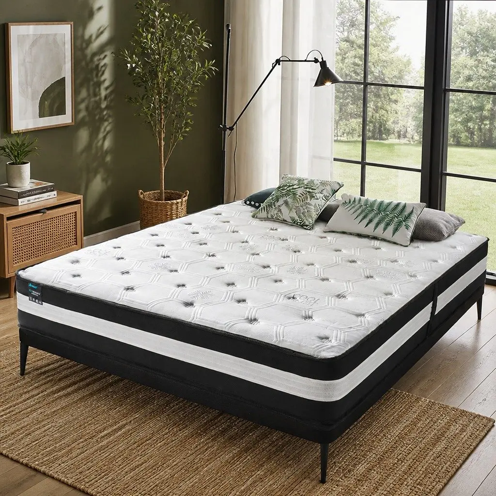 Double Pocket Spring Mattress 5 Zone 25cm Medium Firm Cool Gel Ice Silk Bed