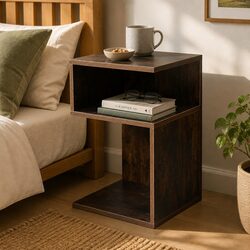 Oak Wooden Bedside Table with Open Shelves 33x33x50cm