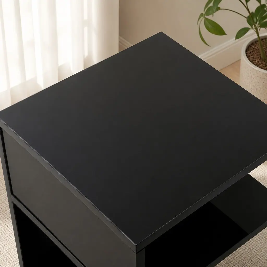 Bedside Table Black High Gloss Open Shelves Storage Night Stand Particle Board 33cm W x 33cm D x 50cm H