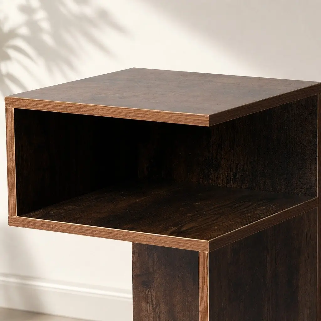 Bedside Table Oak Industrial Style Storage Nightstand 33cm W x 33cm D x 50cm H Particle Board