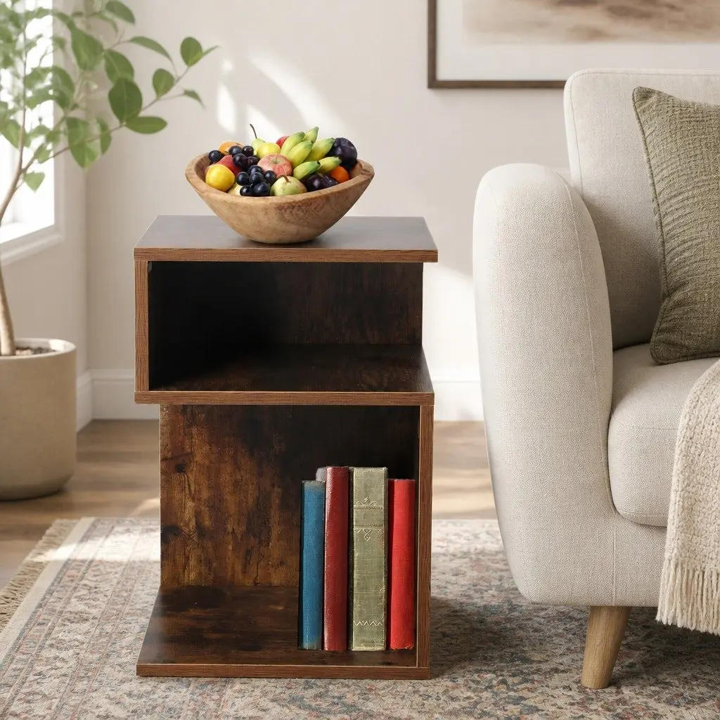 Bedside Table Oak Industrial Style Storage Nightstand 33cm W x 33cm D x 50cm H Particle Board