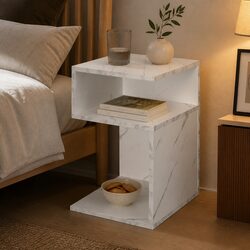 Charming White Bedside Table with Open Shelves
